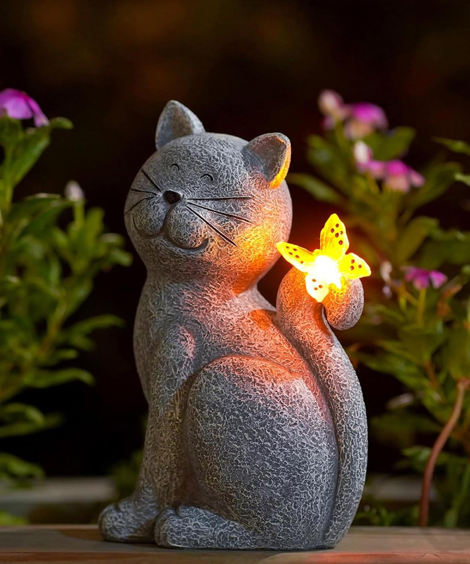 Yeomoo Figurines Chats avec Papillon Solaire Decoration Jardin Exterieur