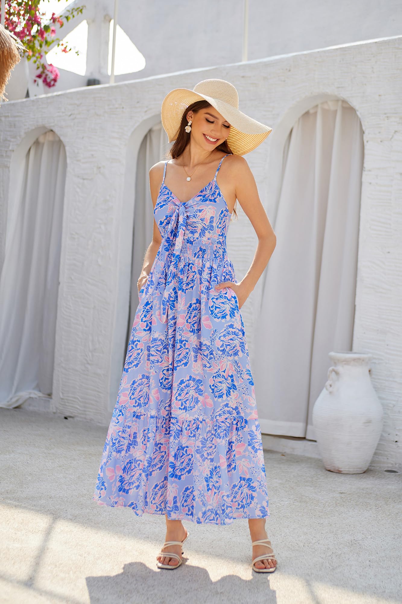 GRACE KARIN Womens Summer Floral Maxi Dresses 2026 Long Flowy Boho Dress Beach Vacation Sundresses Casual Clothes with Pocket: XX-Large Purple Floral