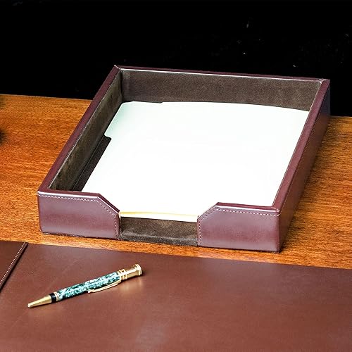 Miniatura 6 de Dacasso Bandeja de lujo de cuero regenerado marrón oscuro, organizador de papel para artículos esenciales de oficina y decoración de escritorio