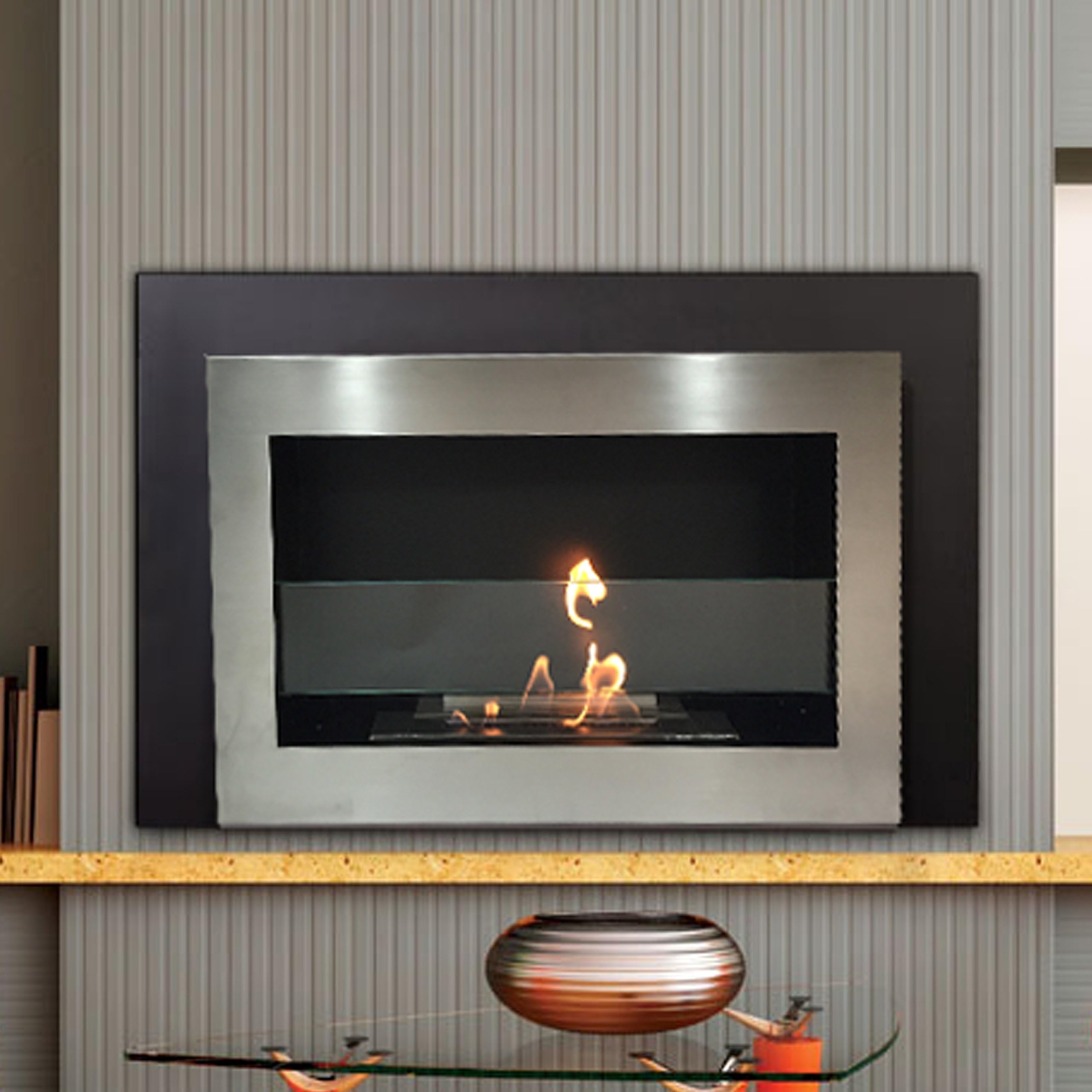 Chic Fireplaces Richmond Luxury Stainless Steel Wall Mount Ventless Bio Ethanol Fireplace with Burner Insert
