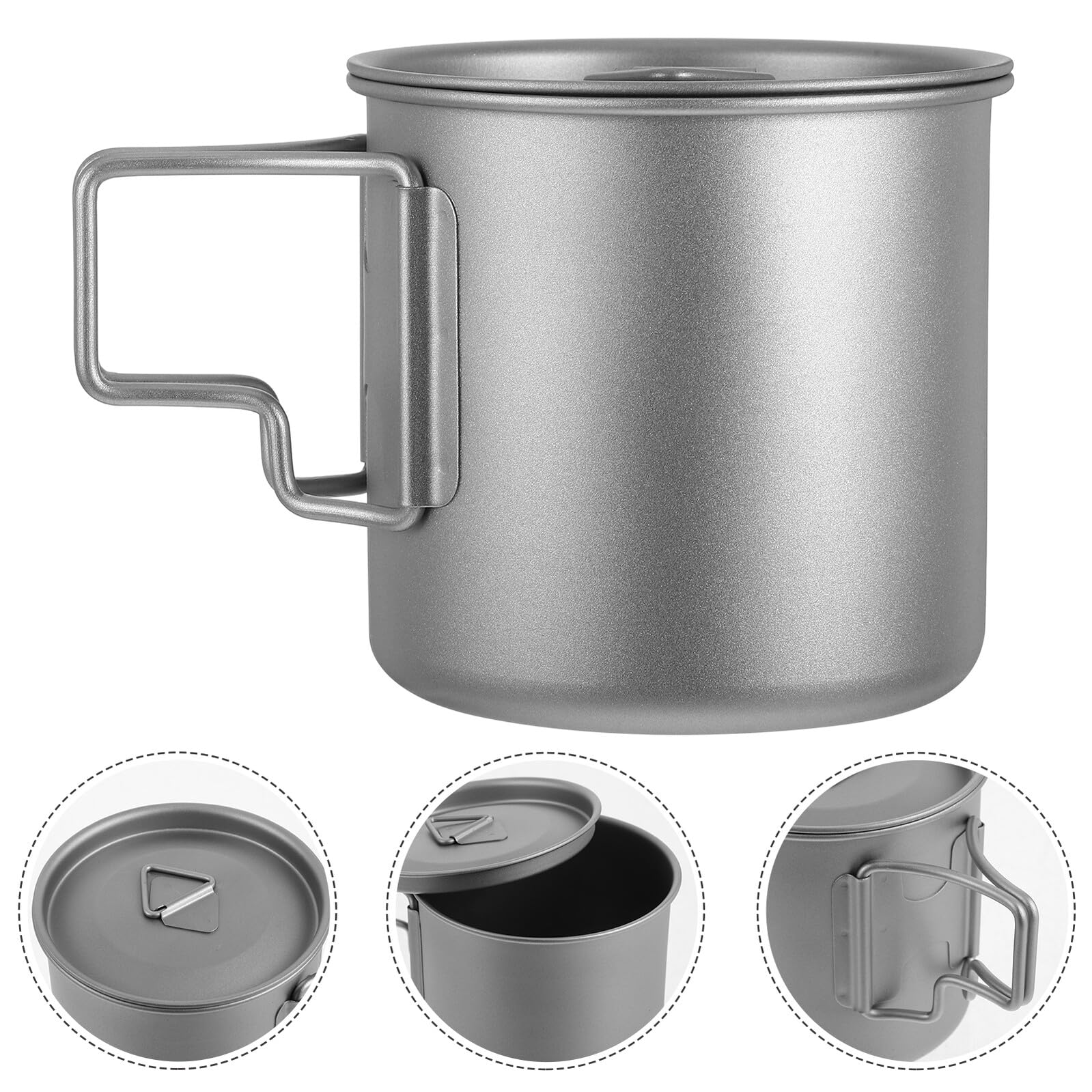 Cabilock Tasse Isotherme en Titane avec Couvercle et Poignée Pliable, Légère et Polyvalente pour Camping, Randonnée, Bureau ou Voyage, Chauffage Rapide et Paquet de Rangement Inclus