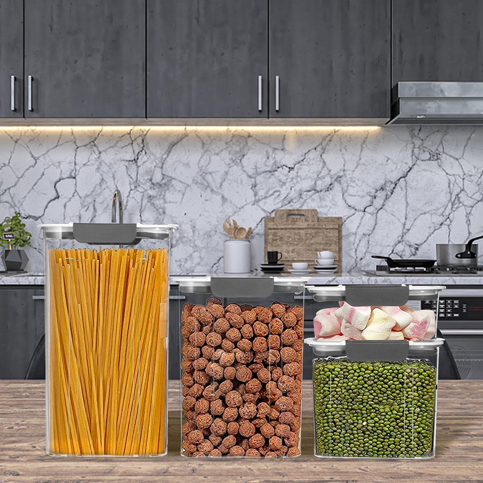 Set di 4 barattoli con coperchio, ermetici, angolari, 0,7/1,7/2,7/3,6 l, barattoli di stoccaggio per conservare pasta, muesli, riso, farina, mangimi