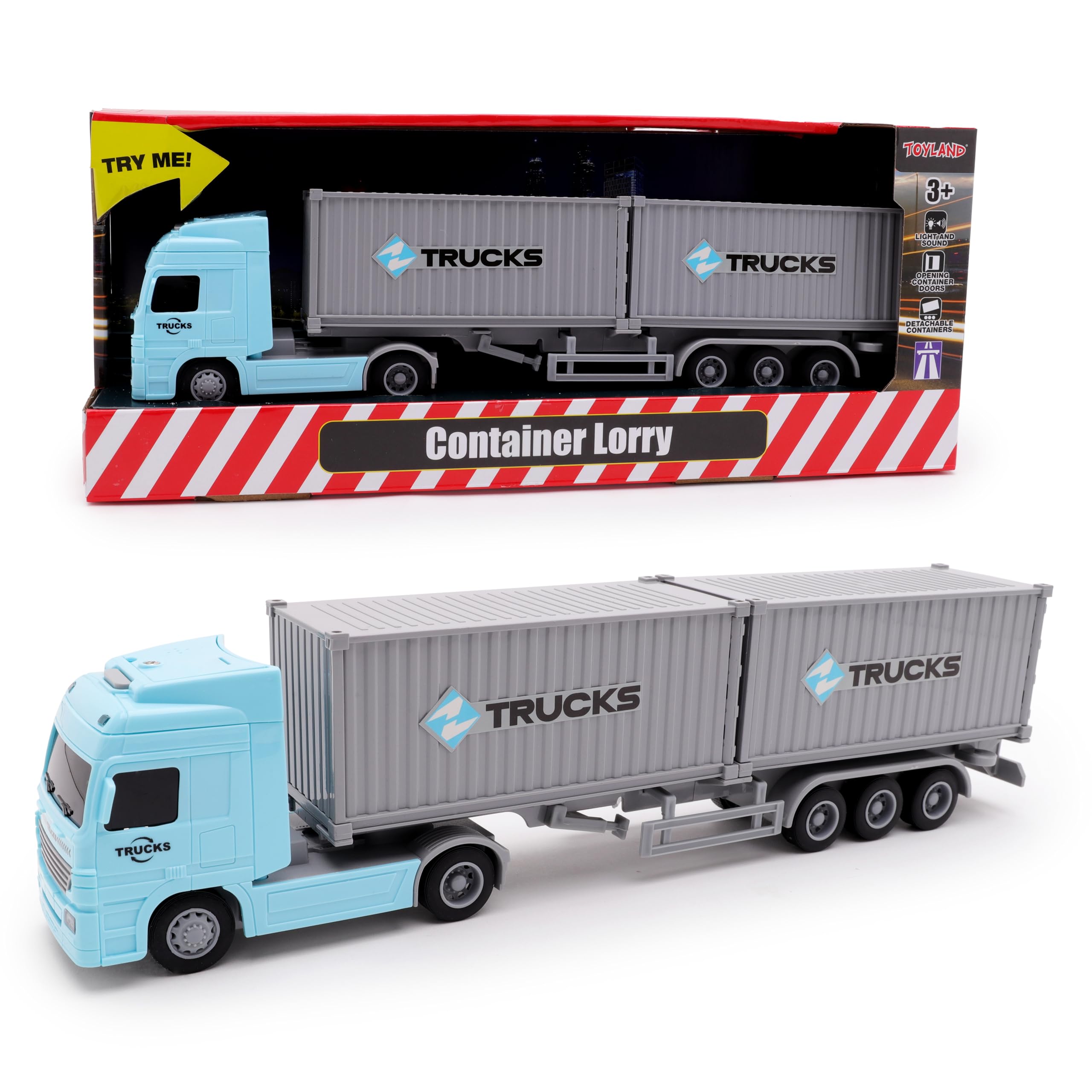 Toyland 34cm (13") Friction Powered Container Transport Truck With 2 Detachable Containers & Realistic Light & Sounds - 1:50 scale - Toy Vehicles
