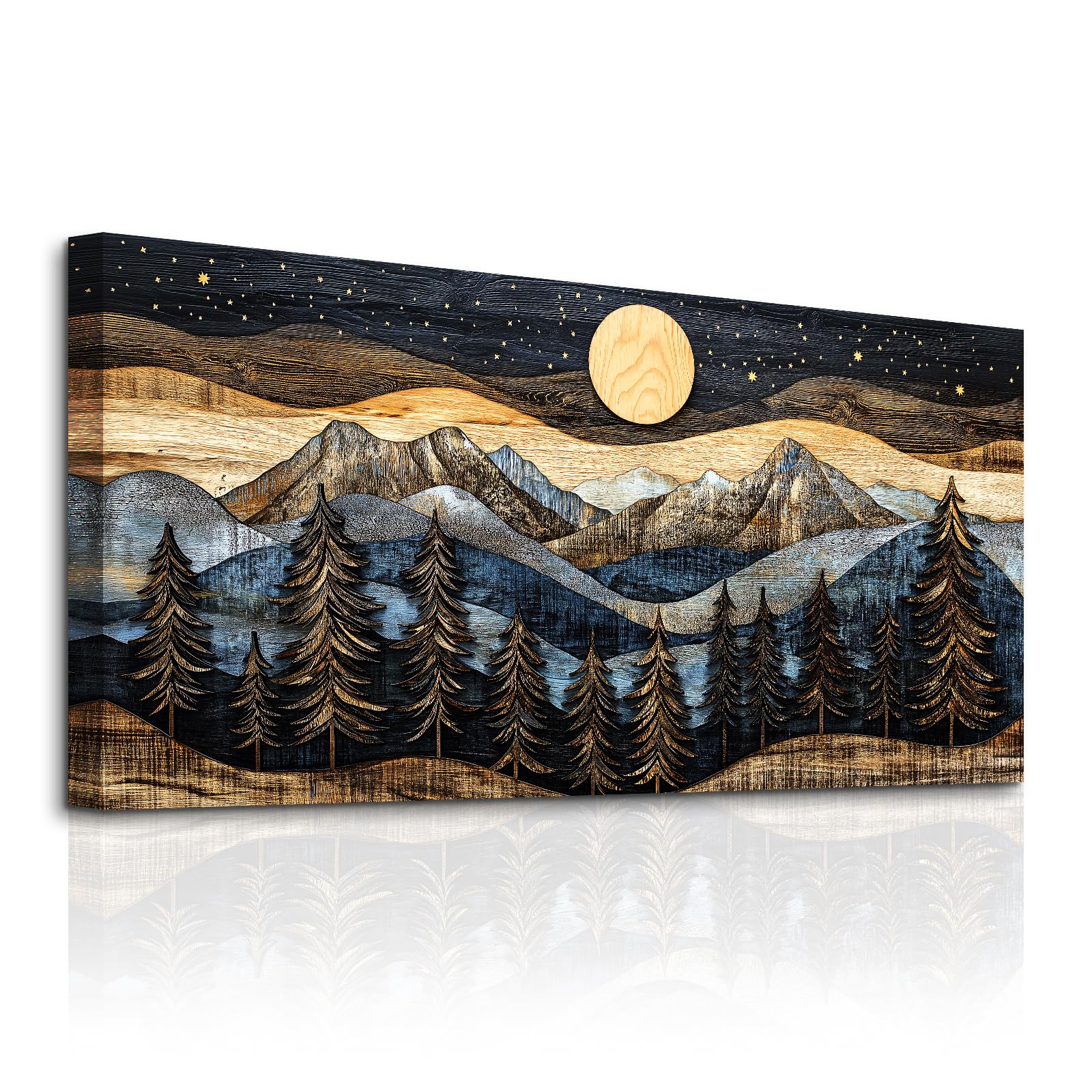 hyidecorart Modern Bilder Wohnzimmer Wald Berge Aesthetic Gemälde 73x146 cm | Feine Muster, Kunst, HD-Druck, Große Formate, Einfach Aufzuhängen, Schnellinstallation, Ruhige Wanddeko, Geschenk