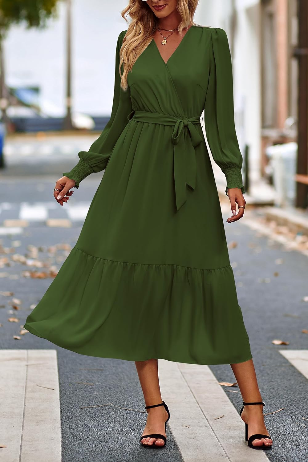 PRETTYGARDEN Women's Floral Boho Dress Fall Long Sleeve Wrap V Neck Ruffle Flowy Maxi Spring Wedding Guest Vacation Dresses - Image 6