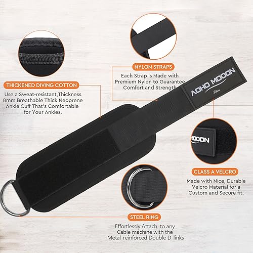 Miniatura 4 de AOHO MOOON Cómodas muñequeras acolchadas ajustables de neopreno correas acolchadas de neopreno anillo en D espalda para máquina de cables ideal para