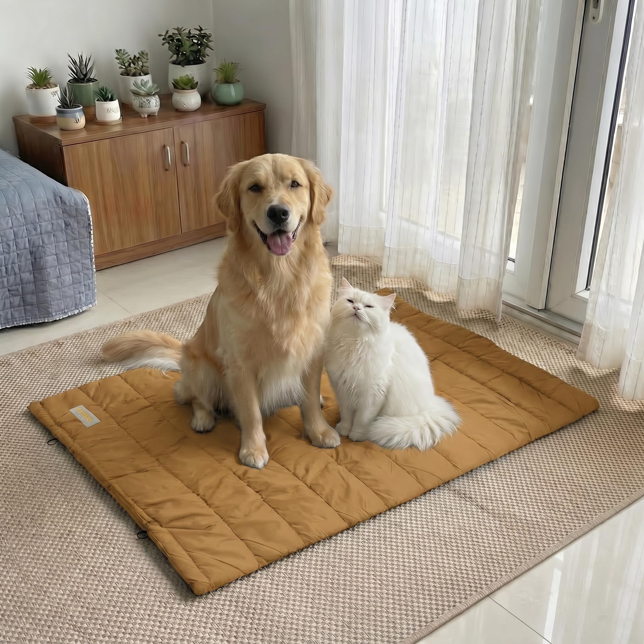 SleepyCat Pet Mats for Dogs and Cats | Large 30x42 Inches | 200 GSM Soft Fiber with Premium Quilted Fabric | Lightweight and Portable | Water-Resistant | Anti-Skid Base | Mustard-image-9