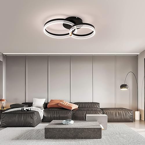 Miniatura 9 de Becailyer Lámpara de techo LED moderna, lámpara LED de acrílico regulable con control remoto, lámpara de techo negra de 2 anillos, lámpara de techo
