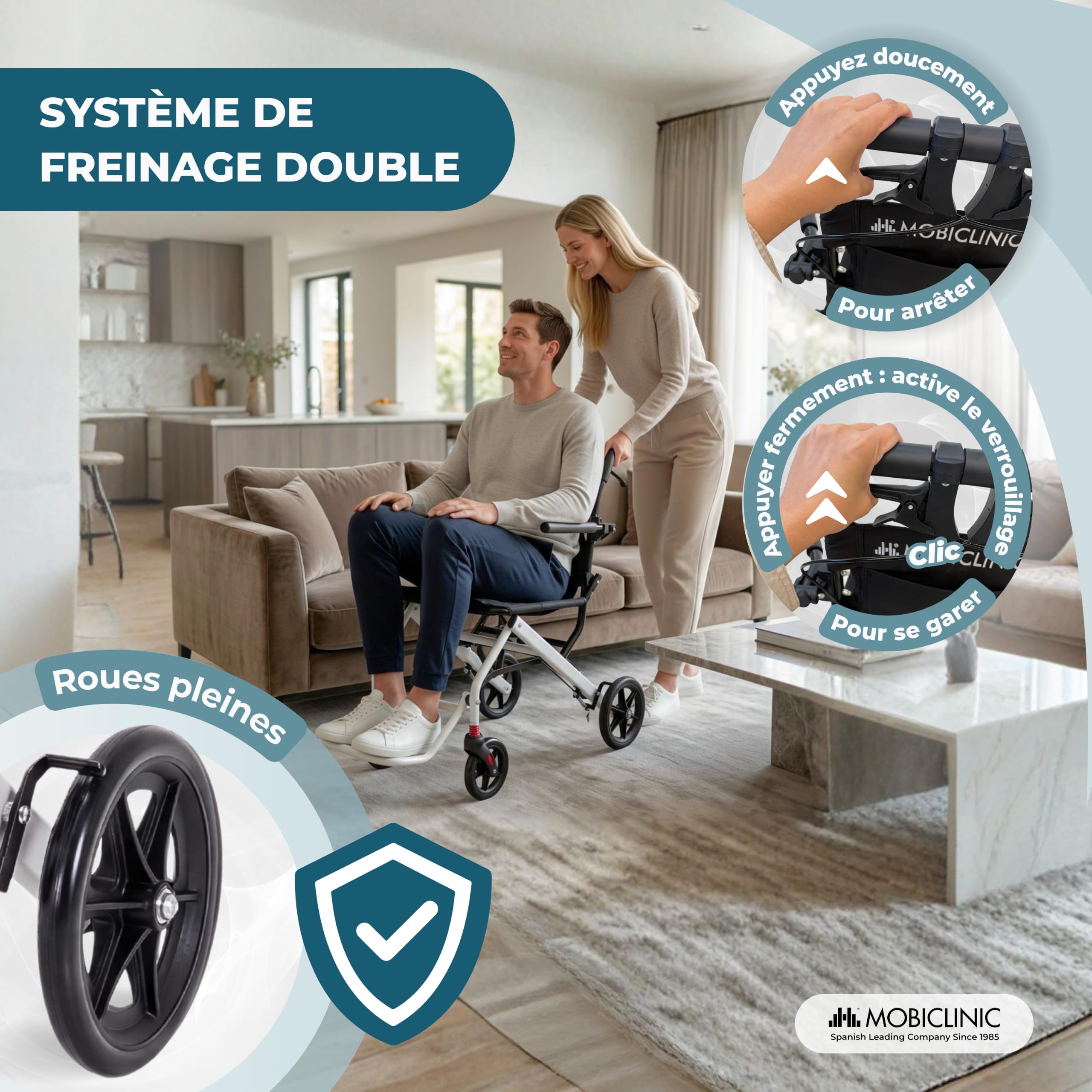 Mobiclinic®, Fauteuil Roulant de Transit, Pliable, Courts Trajets