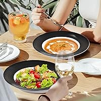 Vista 5 de Juego de 2 platos poco profundos de 10 onzas, porcelana blanca con borde ancho en relieve, adecuados para sopa, espaguetis, pasta, ensalada, 8.875