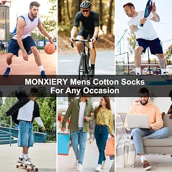 Monxiery 8 Pairs Mens Cotton Ankle Socks, Lightweight Performance Moisture Wicking Breathable socks