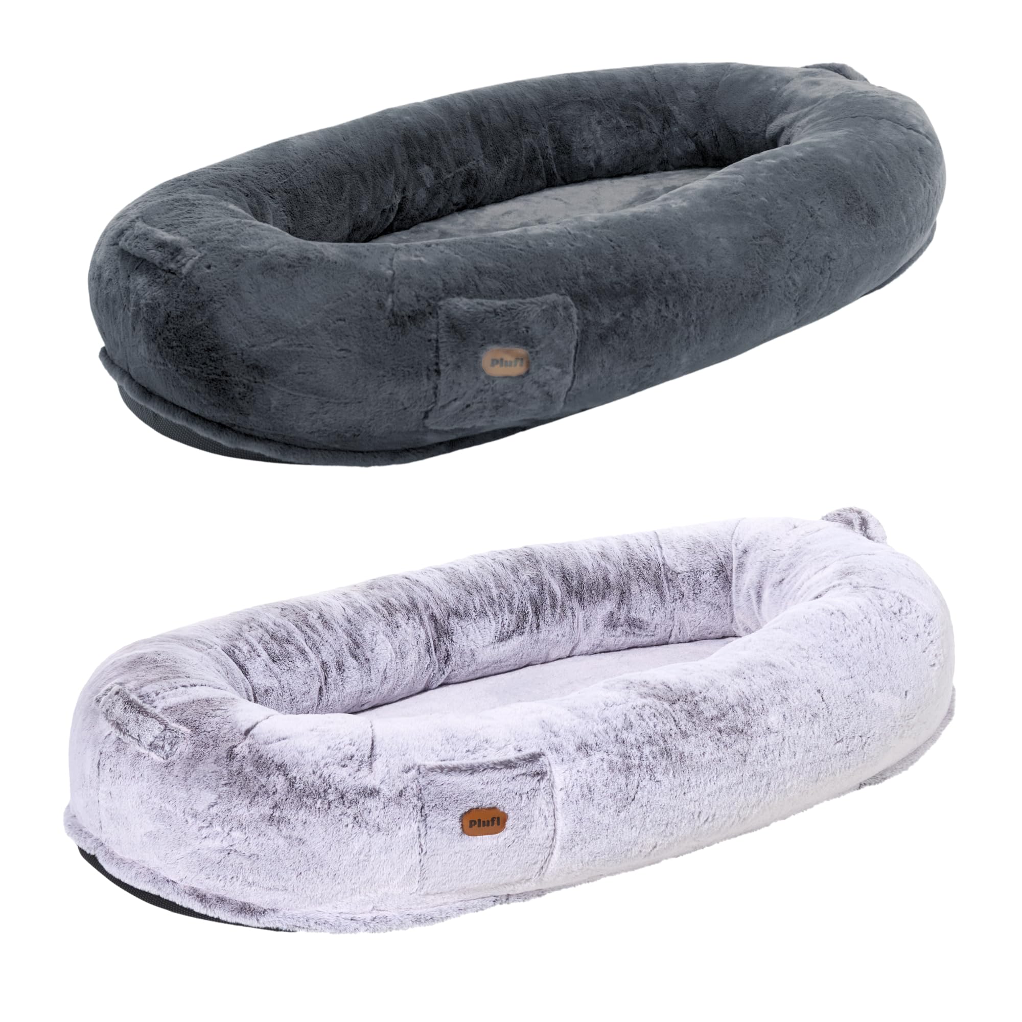 Plufl, The Original Human Dog Bed for Adults, Kids & Pets. As Seen on Shark Tank. Comfy Plush Bean Bag with Memory Foam, Washable & Durable. Perfect Nap and Floor Bed - Black & Grey