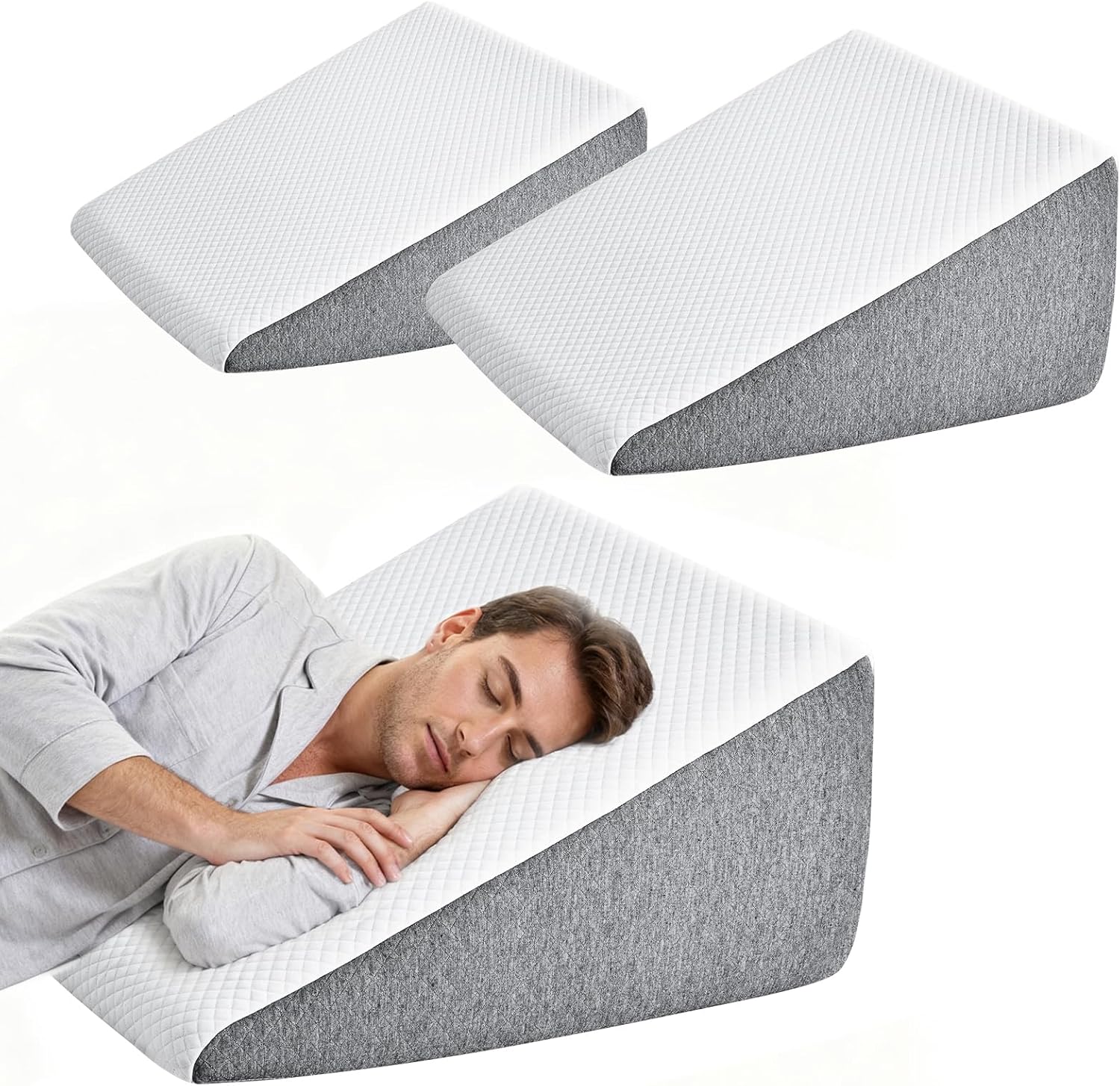 edx 2 Pack Wedge Body Pillow for Sleep Apnea, Neck and Back Pain Relief, Post Surgery Recovery, Acid Reflux, Heartburn, Snoring (12 Inch)