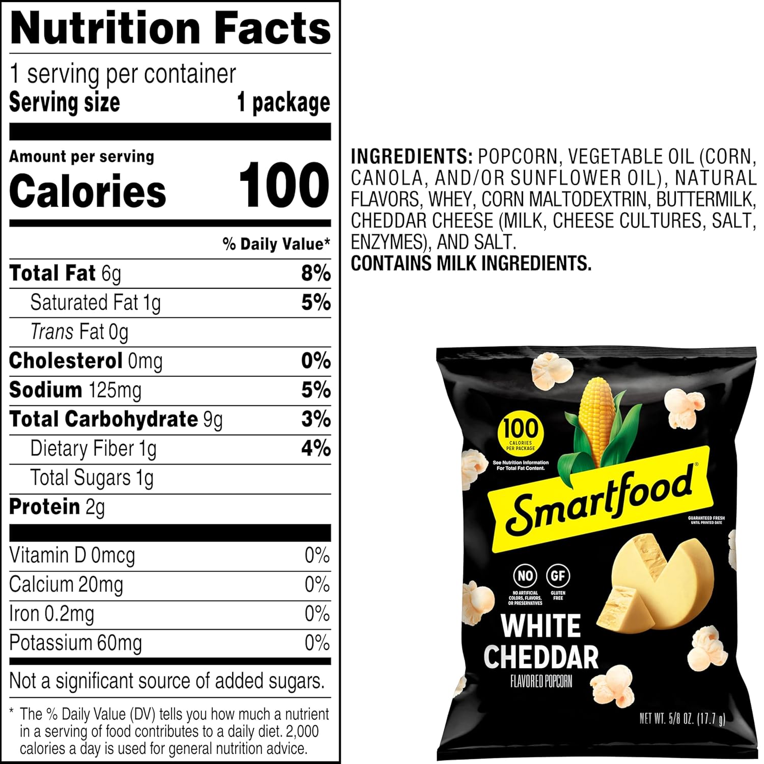 Smartfood Popcorn, White Cheddar, 0.625 Ounce (Pack of 40)