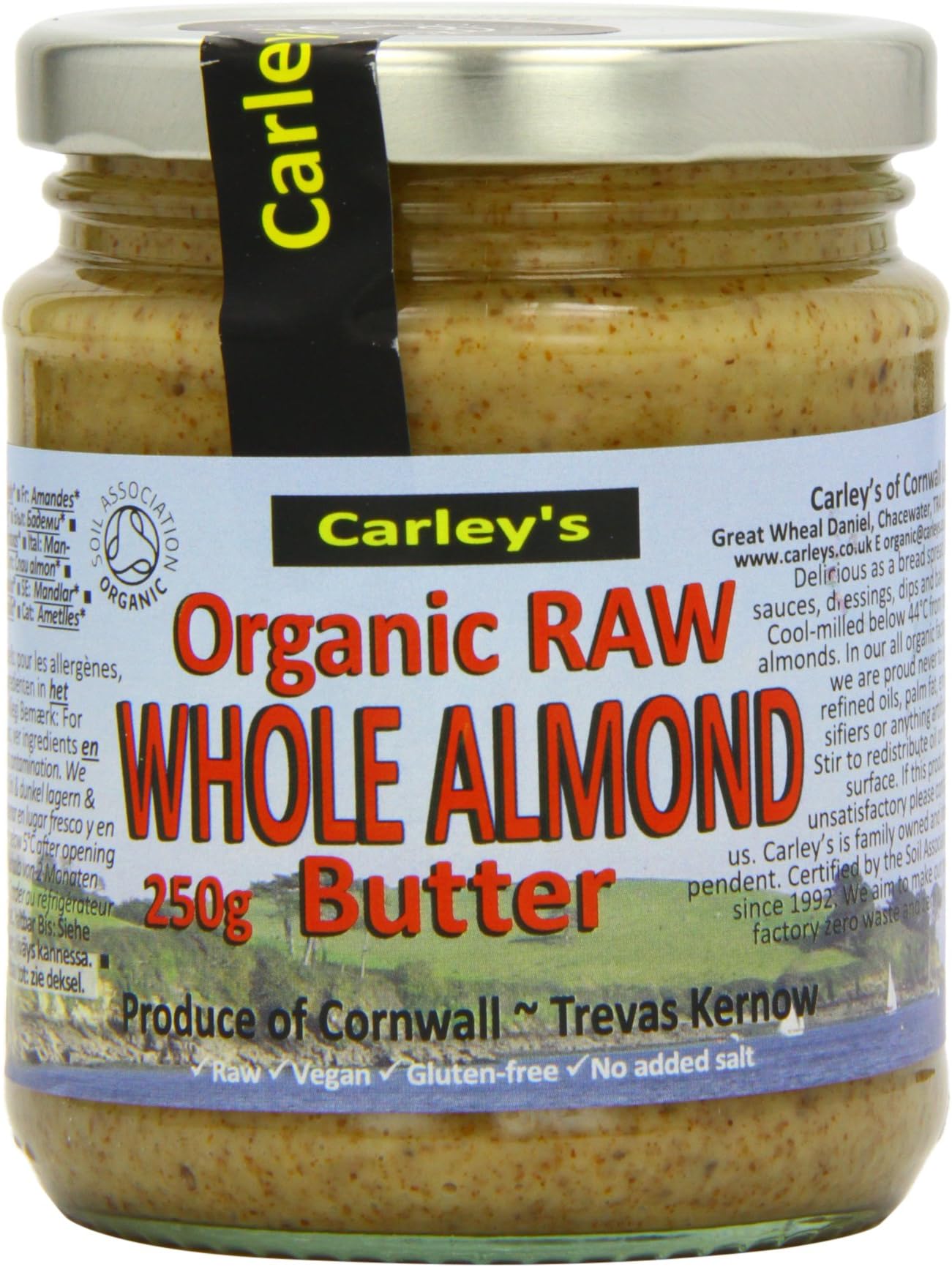 CARLEY'S Organic Raw Almond Butter - Vegan 250g (PACK OF 1)