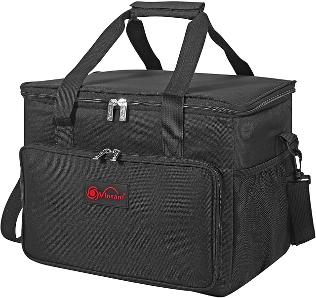 Vinsani 24L Black Cooler Bag Large Capacity Insulated Picnic Storage Bag Foldable Leakproof & Portable Suitable for Picnic Camping Beach Car Outdoor Travel Activities
