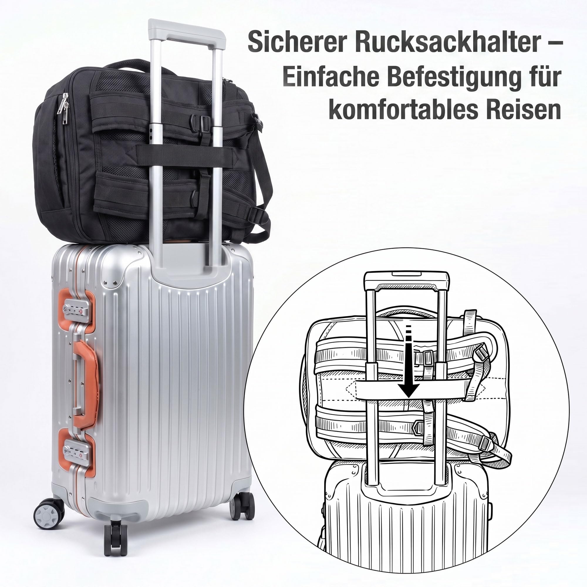 HELLSER Reiserucksack Handgepäck 30L mit 17 Zoll Laptopfach – 2in1 Laptoprucksack & Reisetasche – Erweiterbar, Anti-Diebstahl-Fach, Koffergurt - 45x31x21cm Damen & Herren, Schwarz