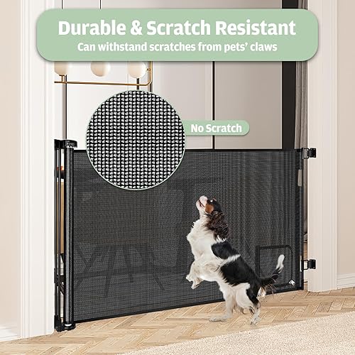 Miniatura 7 de Puerta retráctil para bebé con puerta para gatos (55 pulgadas de ancho x 35 pulgadas de alto), puerta retráctil para perros con puerta para