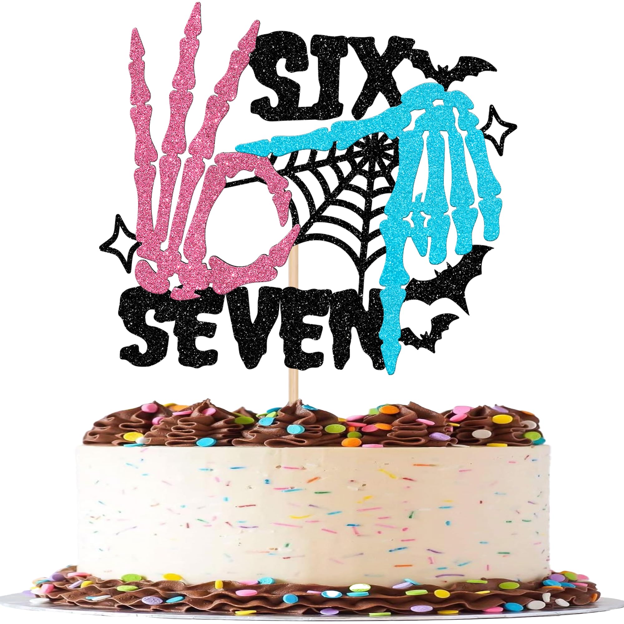 1 Stück 7th Geburtstag Cake Topper Lustig Glitzer Six Seven Tortendeko Ich war 6 jetzt bin ich 7 Kuchen Deko für Prost auf 7 Jahre Geburtstag Party Kuchen Dekorationen Blau Rosa