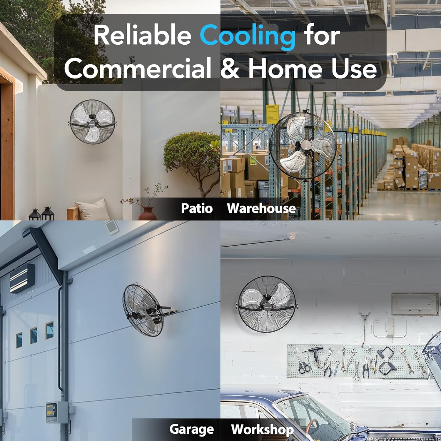 Comfort Zone 20-Inch Industrial Wall Mount or Floor Fan, 3-Speed All-Metal Fan with Adjustable Angle & Steel Mounting Bracket – Heavy-Duty Garage, Workshop, or Warehouse Fan, Black