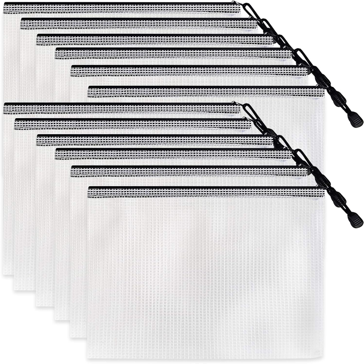 A4 Plastic Wallets 12PCS Mesh Zipper Pouch Document Bag Black Plastic