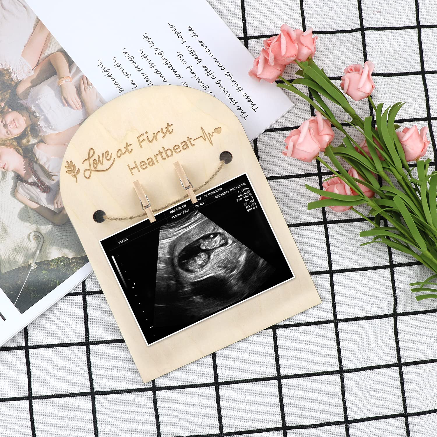 Huiguli Cadre Photo Échographie Bébé - Compte à Rebours Grossesse Blanc Et Lilas Avec Plaques Numériques