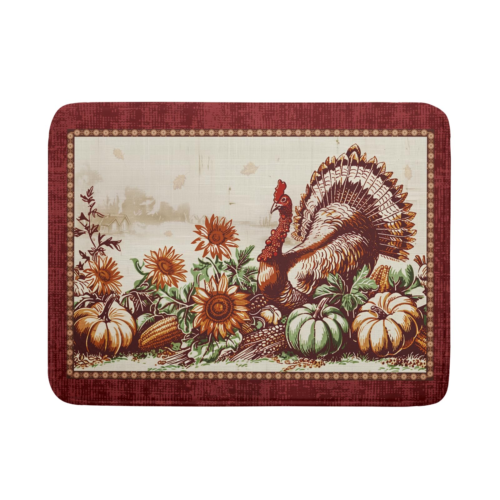 Giwawa Rustic Turkey Dish Drying Mat for Kitchen Countertop 18x24 inch Fall Thanksgiving Pumpkin Sunflowers Harvest Dish Drainer Mats Fast Drying