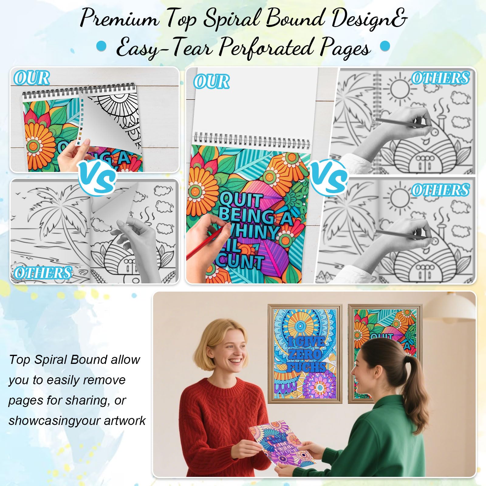Libros para colorear para mujer, libro para colorear para adultos, página encuadernada en espiral, diseño de una cara, regalos para artes y manualidades para mujeres para relajarse, ansiedad y