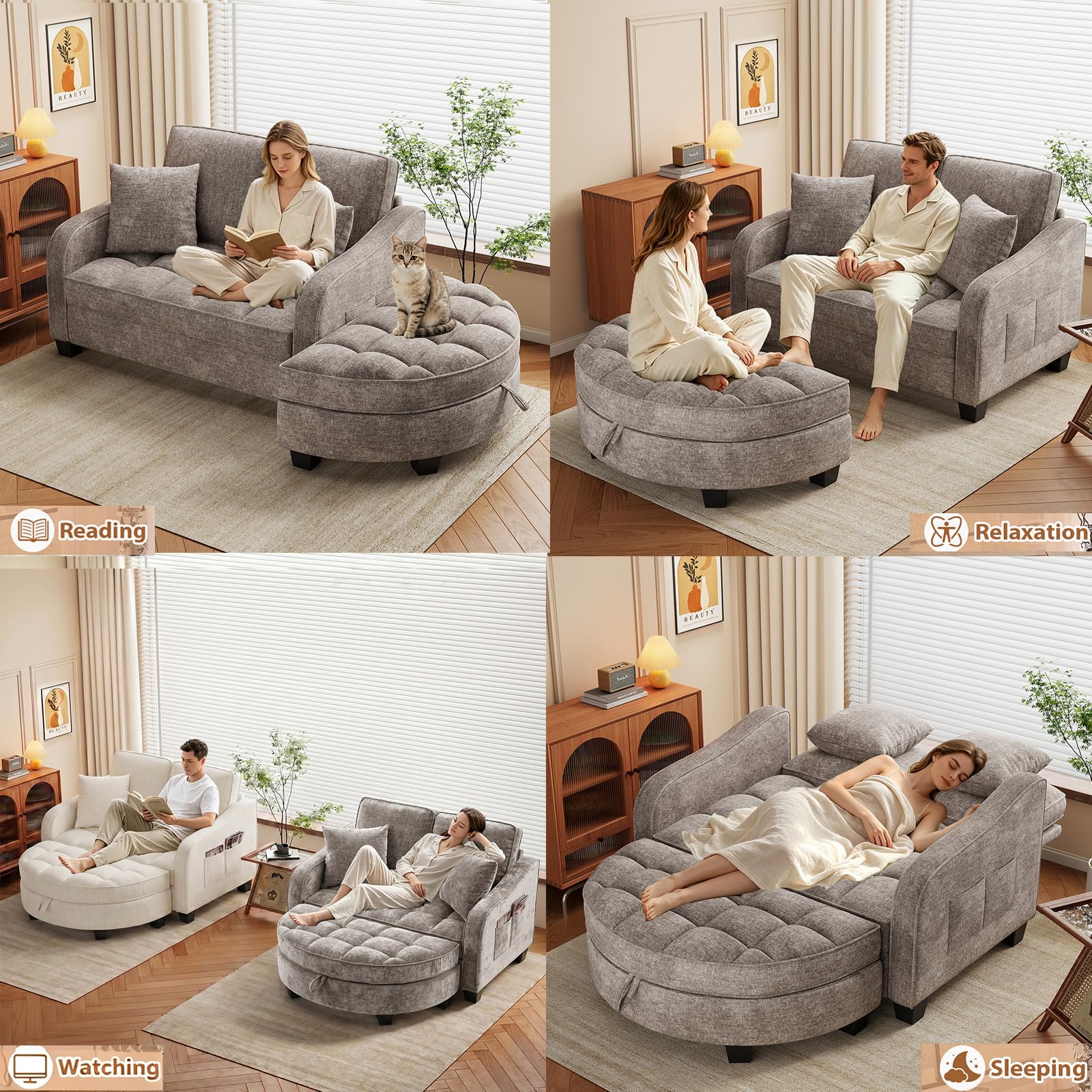 GEEVIVO Oversized Curved Chaise Lounge Chair Indoor with Ottoman, 54.8' Cloud Bo — product photo
