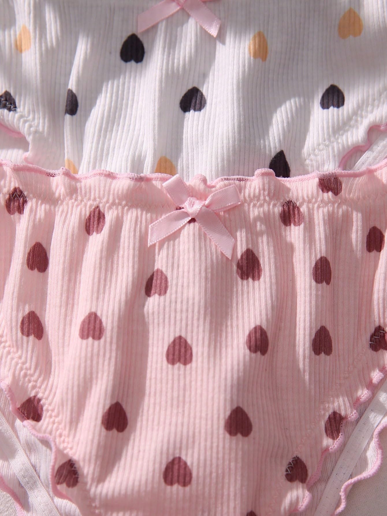 SHENHE Women's 3 Packs Frilly Panties Vintage Style Heart Print Mid Rise Ruffle Cute Panties Underwear: Small Black White Pink