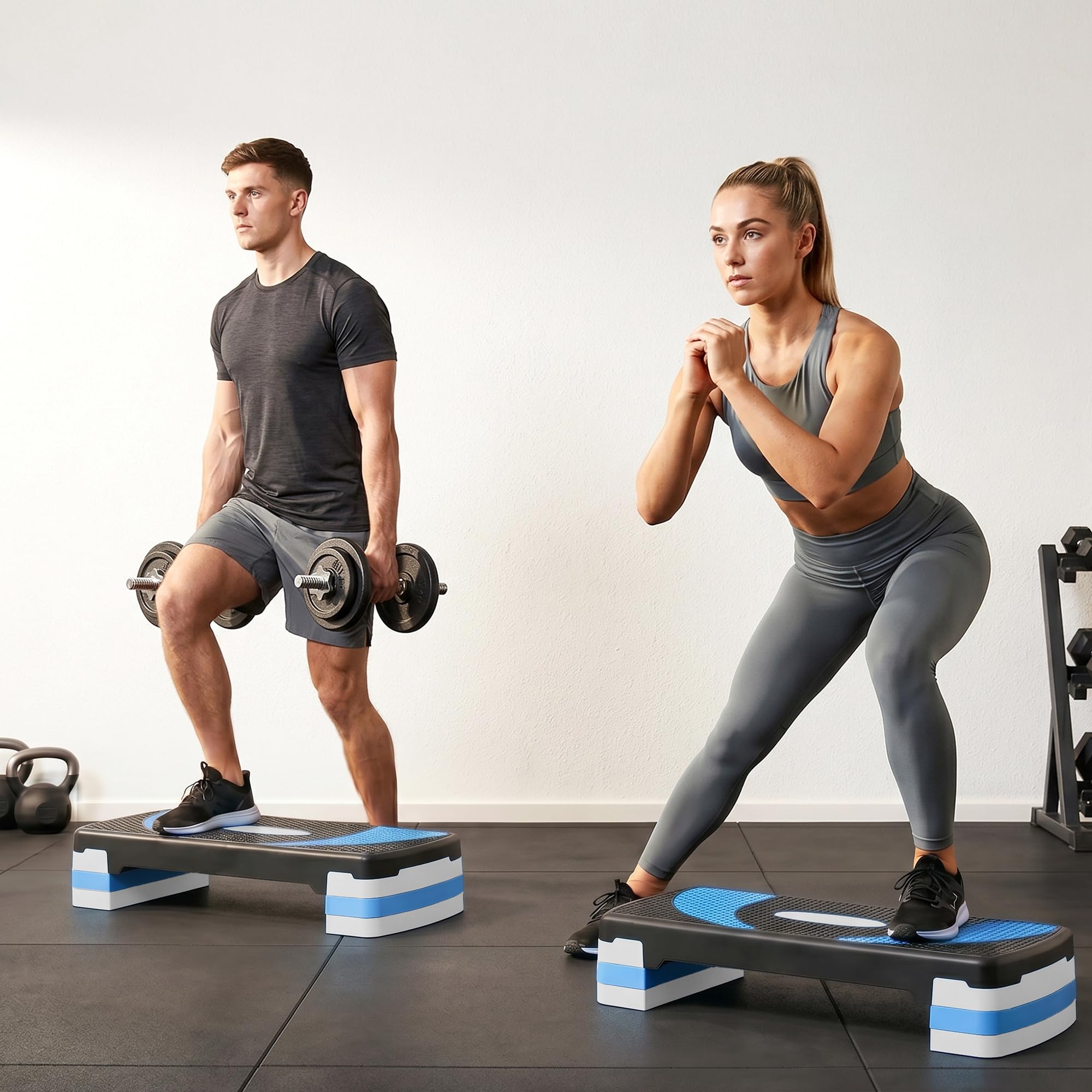 HOMCOM Step de Aeróbic para Fitness Tabla Plataforma Stepper Deporte Gimnasia Altura Regulable 3 Niveles Carga 150kg