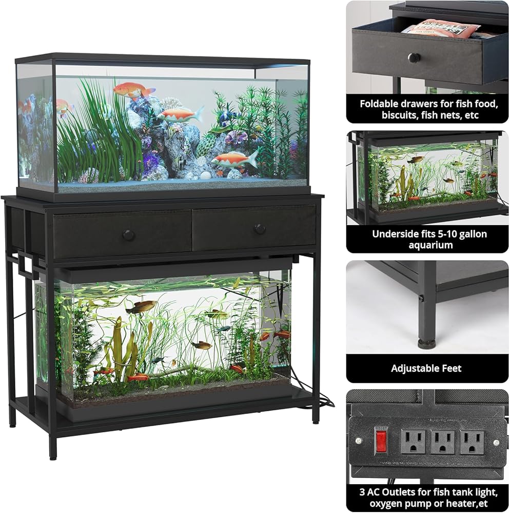 40-50 Gallon Aquarium Stand With Power Outlets – Heavy Duty Cabinet For Turtle, Reptile, Fish Tanks