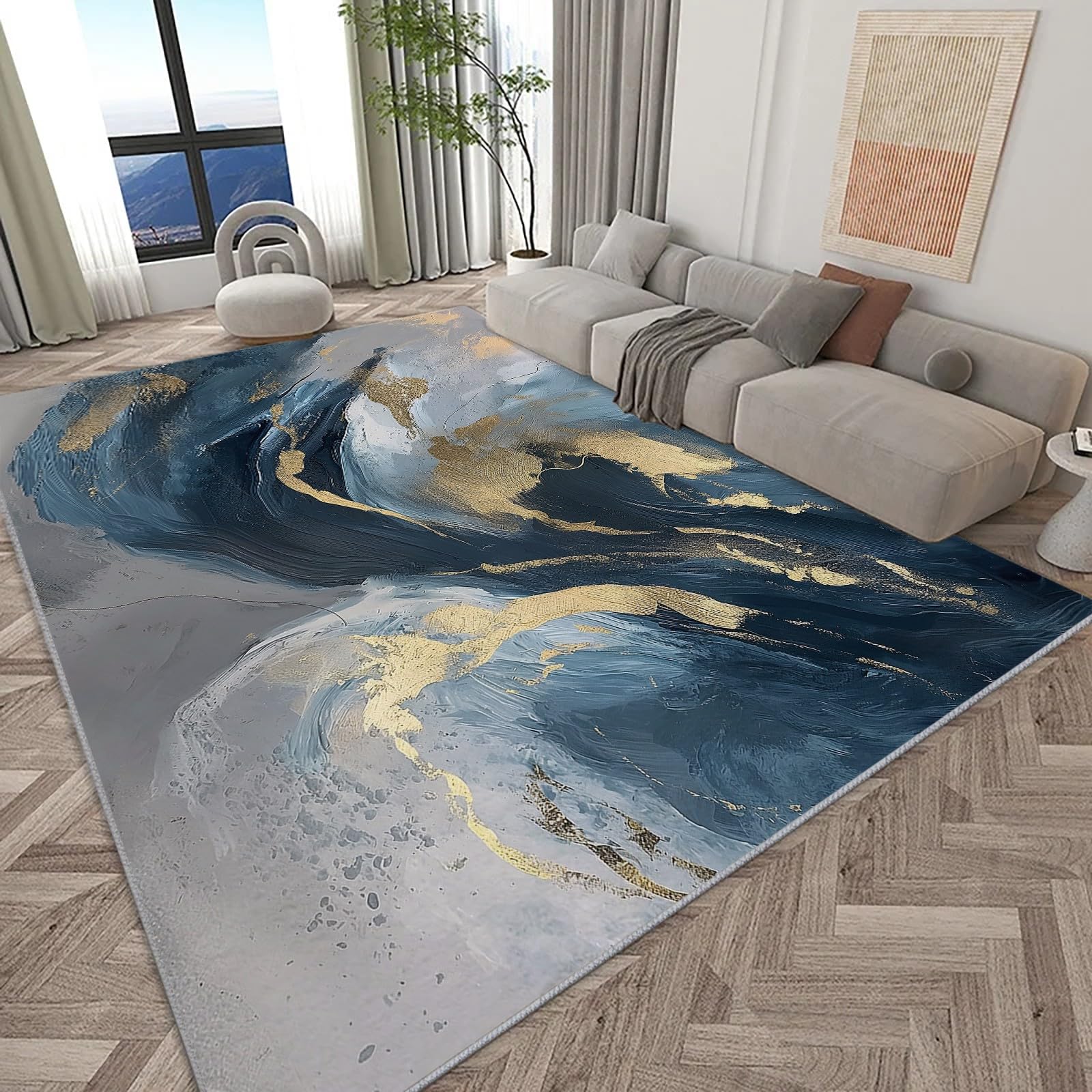 Tapis de salon abstrait 80x150 cm lavable et fin pour chambre design