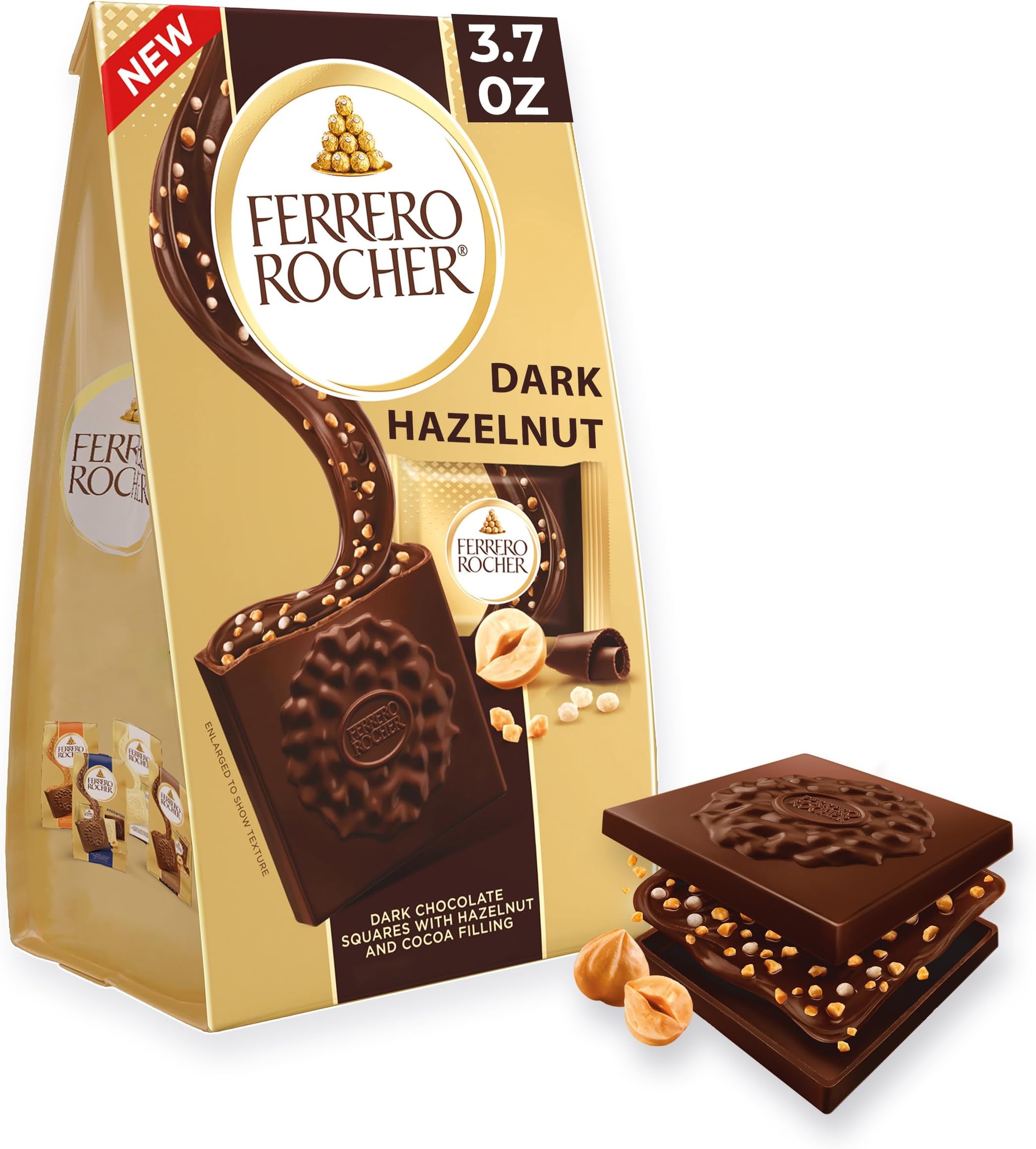 Dark Chocolate Hazelnut chocolate squares, 3.7 oz | Individually wrapped dark hazelnut chocolate candy squares with a cocoa filling, for sharing, gifting and snacking
