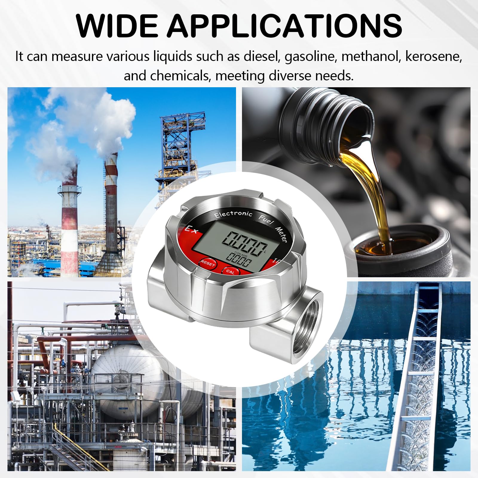 Turbina Misuratore di Portata, 1 Pollice Misuratore di Portata Digitale Elettronico Acciaio Inossidabile Acqua Liquida Benzina Olio di Cherosene