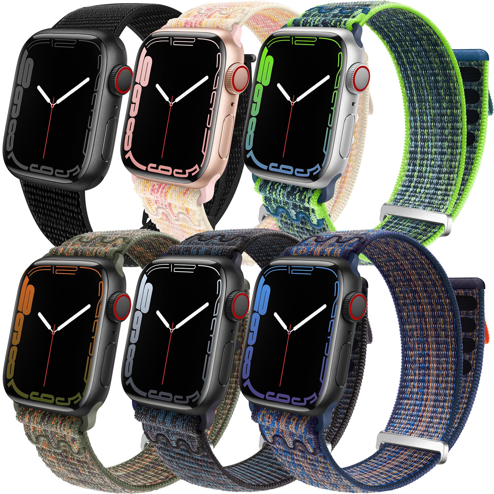 6 Pack Sport Loop Band Compatible with Apple Watch 38mm 40mm 41mm 42mm 44mm 45mm 46mm 49mm for iWatch Ultra Series 11 10 9 8 7 6 5 SE 4 3 2 1 Strap