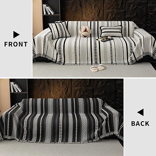 Miniatura 2 de Funda de sofá a rayas, estilo bohemio, funda de sofá para perros, fundas de sofá grandes para sillón reclinable y silla, fundas de sofá de felpilla