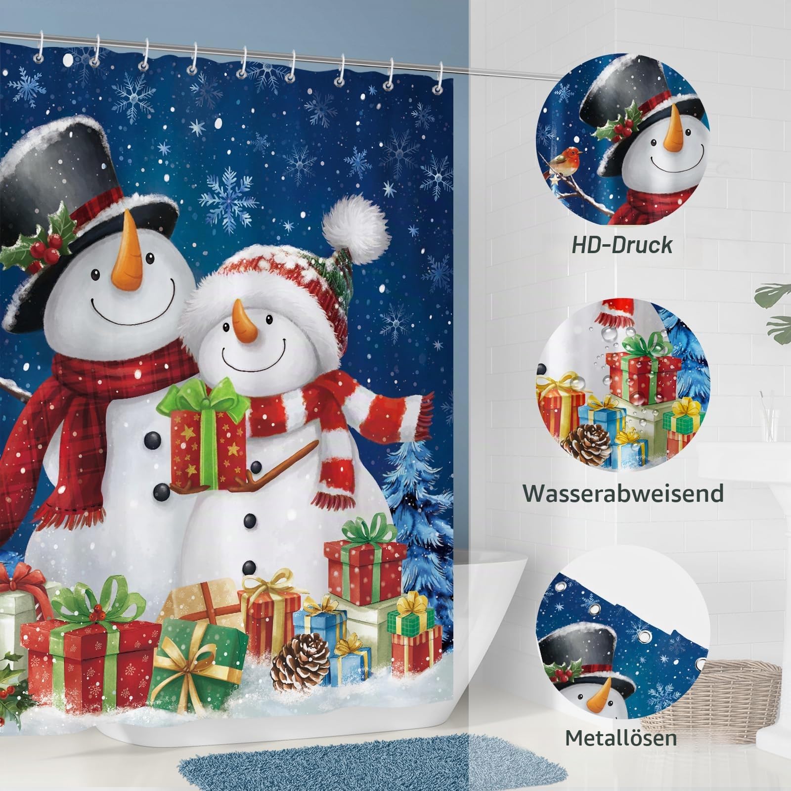 Dazzlewall Schneemann Weihnachten Winter Duschvorhang Bad Anti-Schimmel