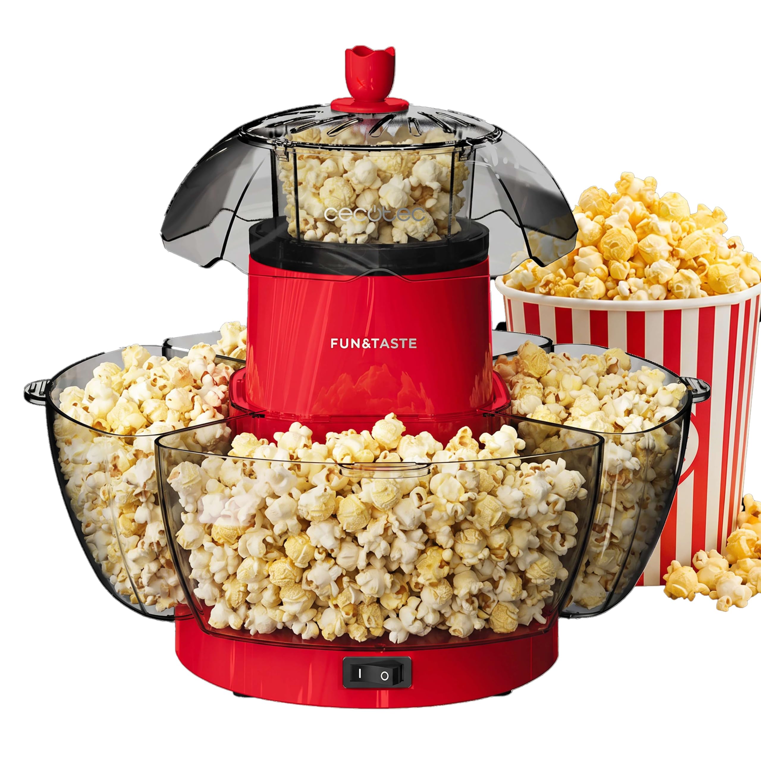 Cecotec Macchina Popcorn Fun&Taste PCorn Lotus. 1200W, Popcorn Pronti in 2 Minuti, Include 4 Contenitori Rimovibili Capacità Totale 4,5 L per snack sani veloci e divertimento in famiglia