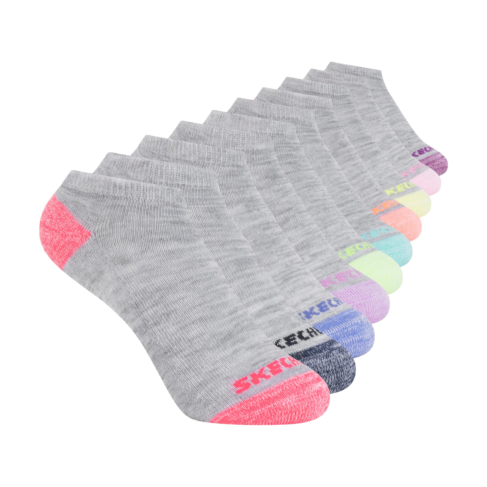 

                                                    Skechers Girls' 10-Pack No Show Socks, Grey/Multi,