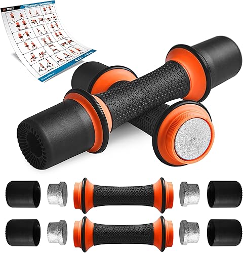 SQUATZ Juego de mancuernas de 5 libras, mancuernas versátiles todo en uno de peso ajustable para mujeres, neopreno antideslizante, ideal para