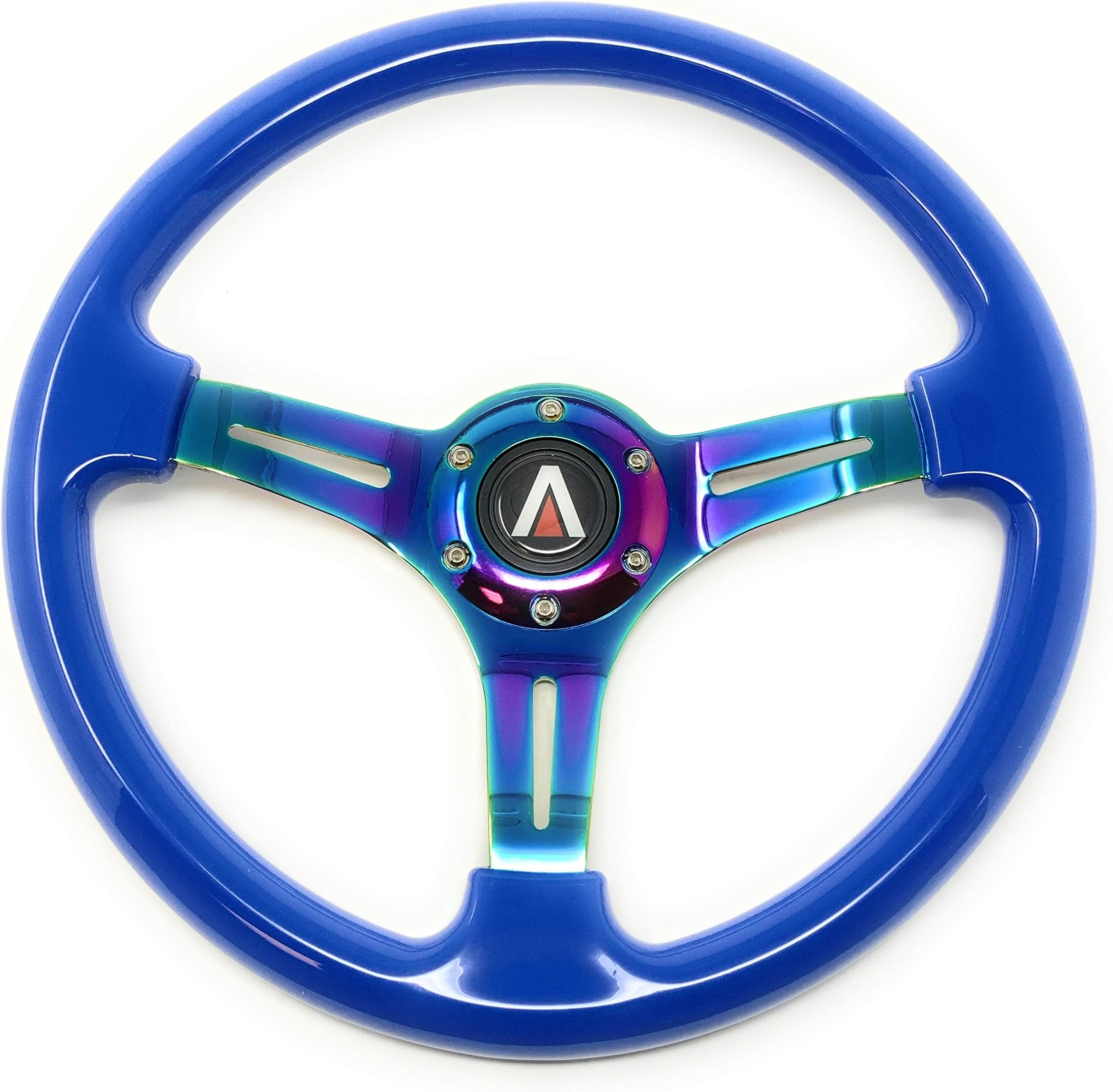 Tanaka 6 Bolt 350mm Neo Chrome Style 3 Spoke Universal Steering Wheel (Blue)