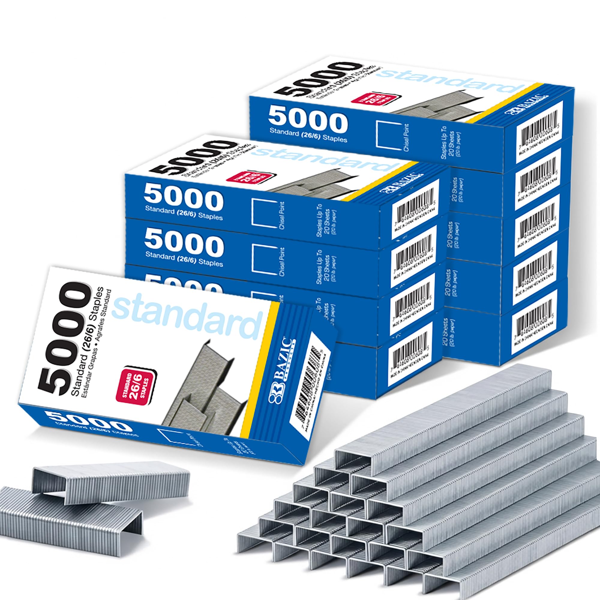 BAZIC Heftklammern, Standard (26/6), 5000 Stück, Standardgröße, silberfarben, 24 Stück