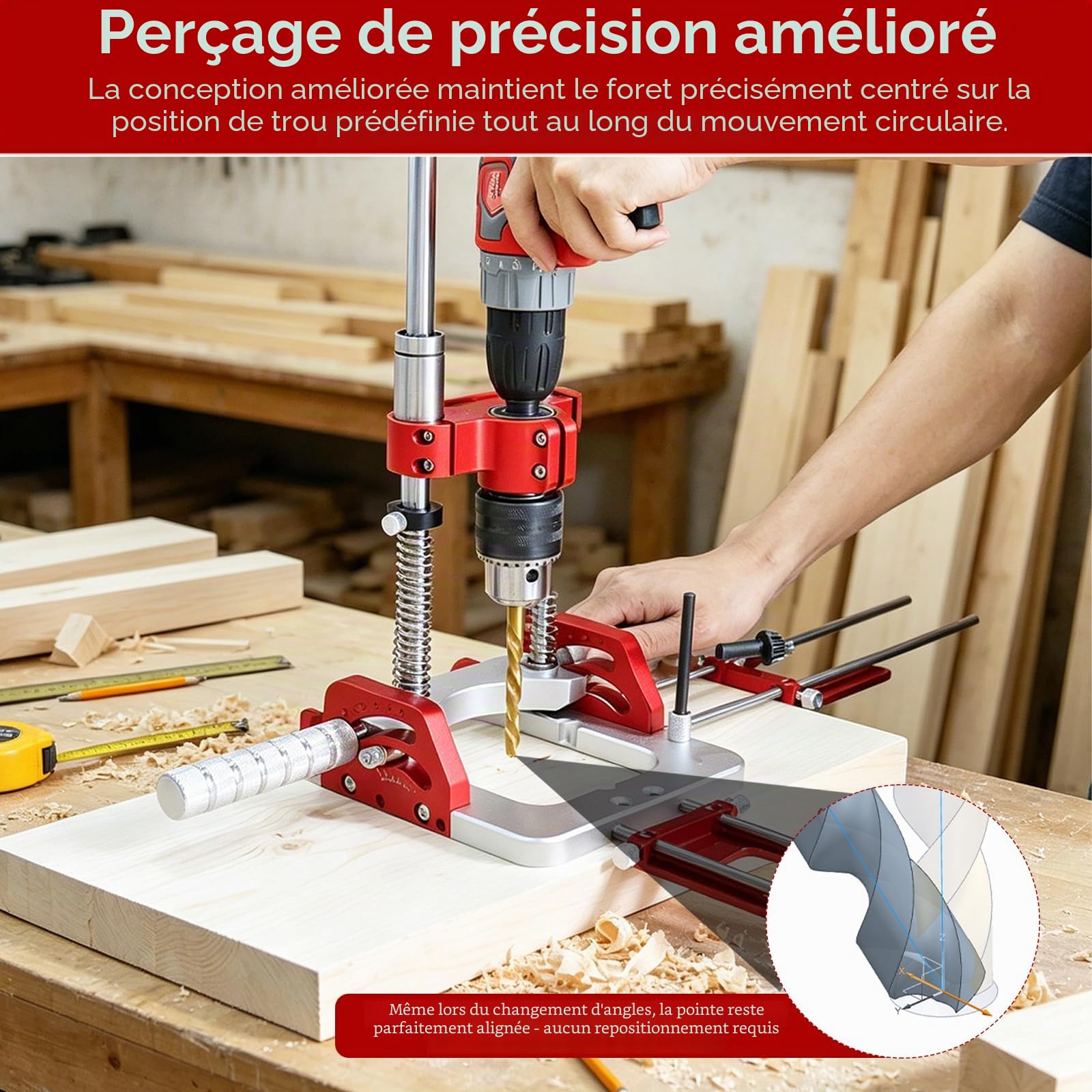 Support de Perceuse Upgrade avec Mandrin, Guide d'Angle 0–60° pour Perceuses Portatives, Auto-Centrant, Capacité de Serrage 1,5–13 mm, avec Indicateur à Aiguille, Paliers Lisses en Laiton