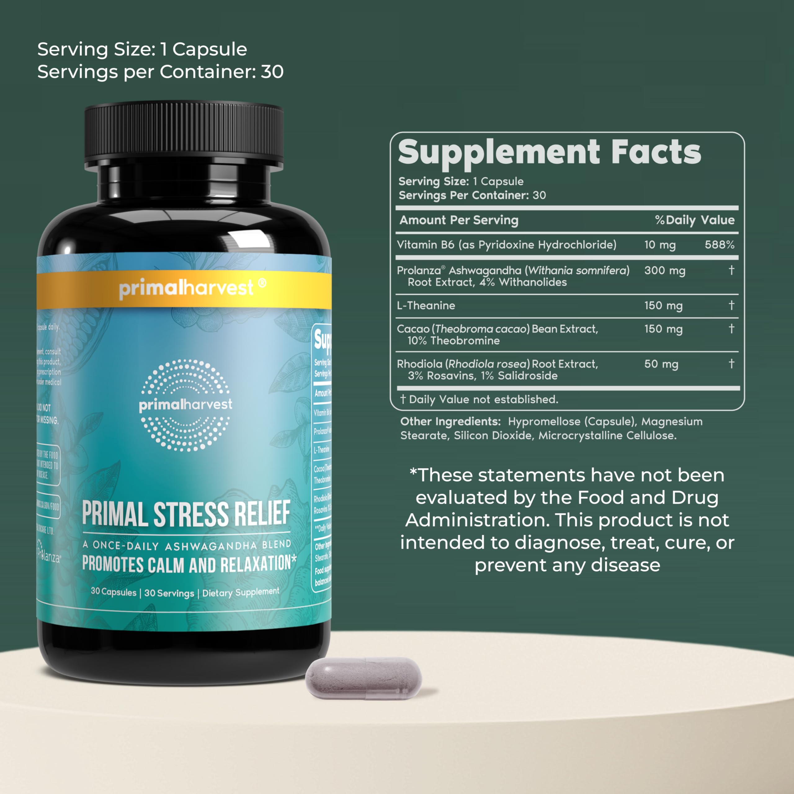 Primal Harvest Stress Relief – Daily Supplement, Gluten, Soy & Dairy Free — Amazon image 2