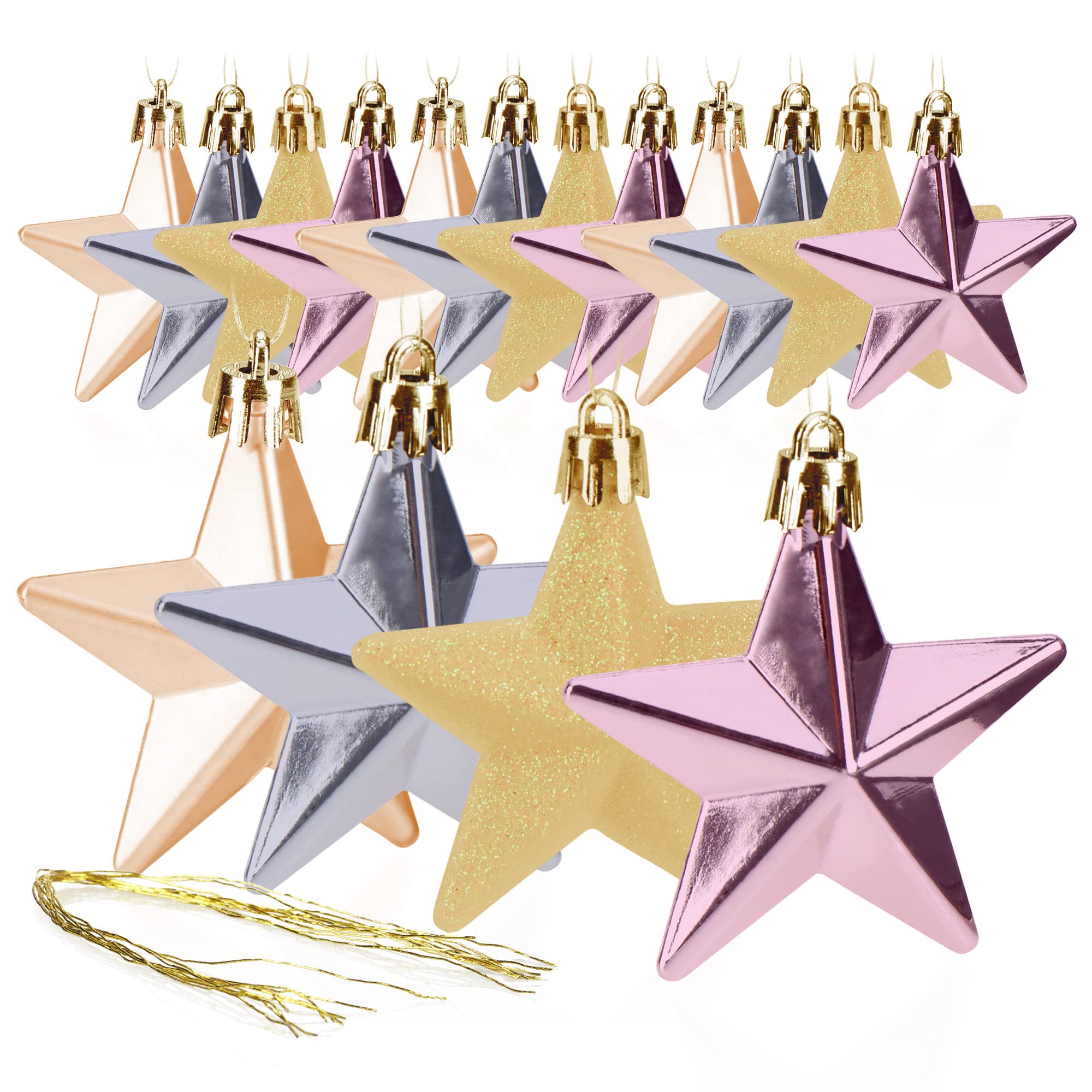COM-FOUR® 16x break-proof star hangers - Christmas tree decorations in star shape - decorative Christmas decorations - Christmas tree balls in 4 designs - Christmas decoration