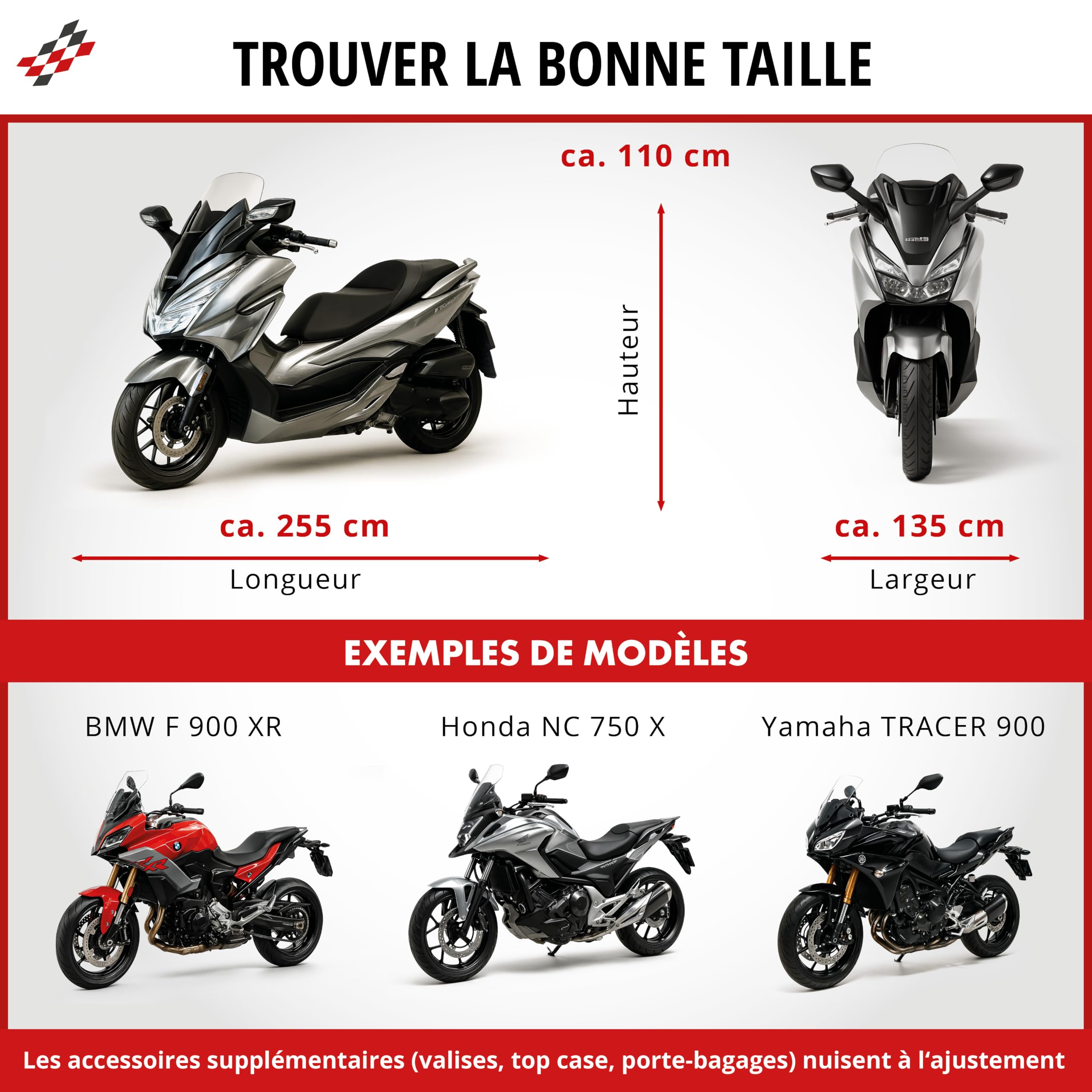 WALSER Housse Moto Indoor XL 255x110x135 cm - Bache Moto Stretch respirante, Protection Anti-poussiere XXL pour Grandes Motos & Choppers, Garage Moto Interieur noir incl. Sac