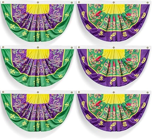 Probsin Mardi Gras - Banderines plisados con bandera de abanico de 15 x 3 pies decoraciones de Mardi Gras de Nueva Orleans suministros de fiesta de