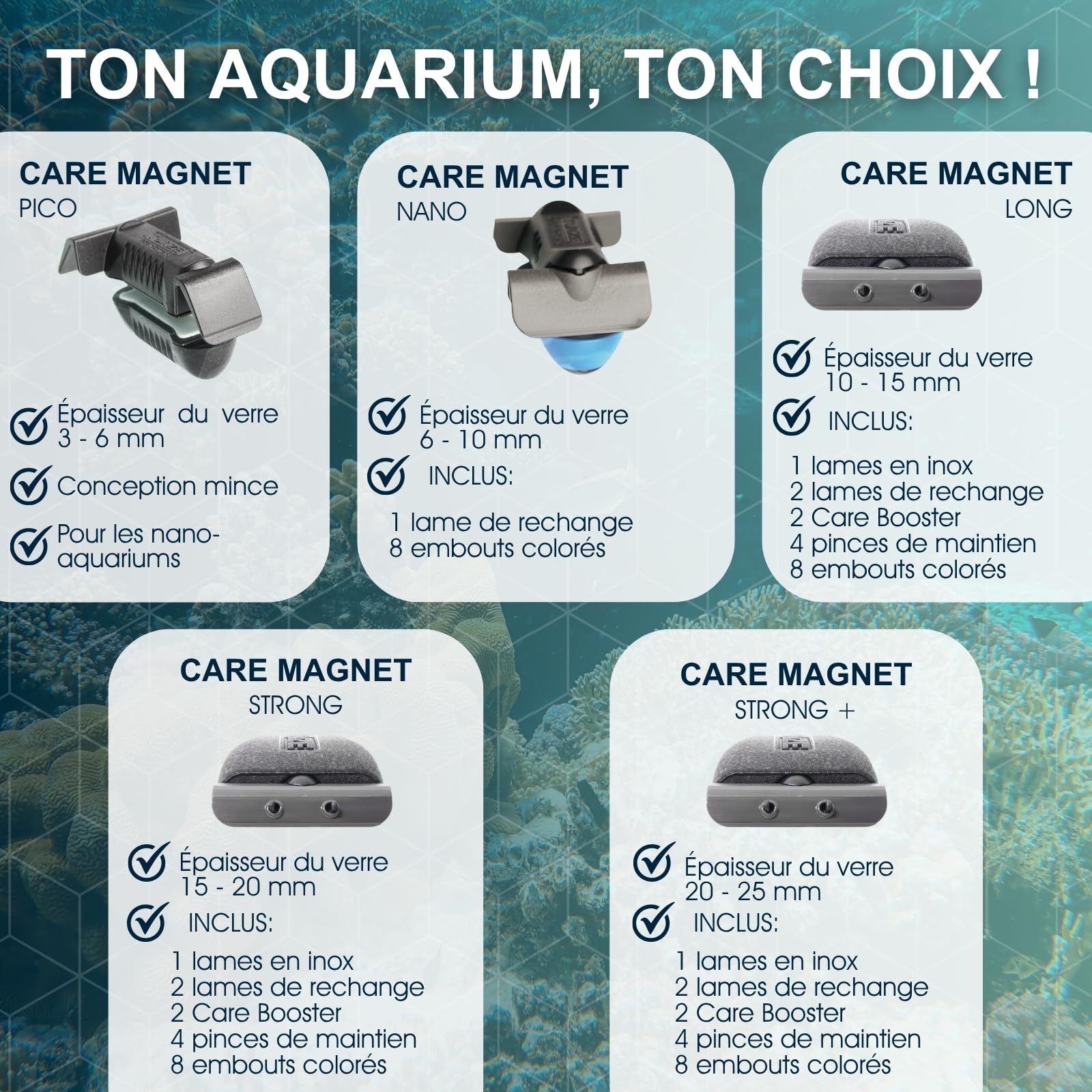 TUNZE Care Magnet Long Aquarienreiniger für 10-15 mm Glasstärke mit Edelstahlklinge