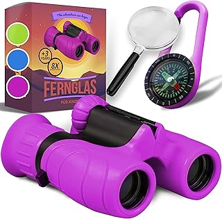 Binoculars for Children, Perfect Toy for Little Boys and Girls, Extensive Set Including Magnifier and Compass, Powerful Magnification 8X21, for Children Aged 4–8 Years